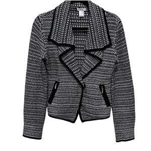 Cachet Women's Black White Textured Knit Blazer Jacket Small Career Casual‎